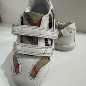Burberry Kids White Leather Sneakers w/ Iconic Check